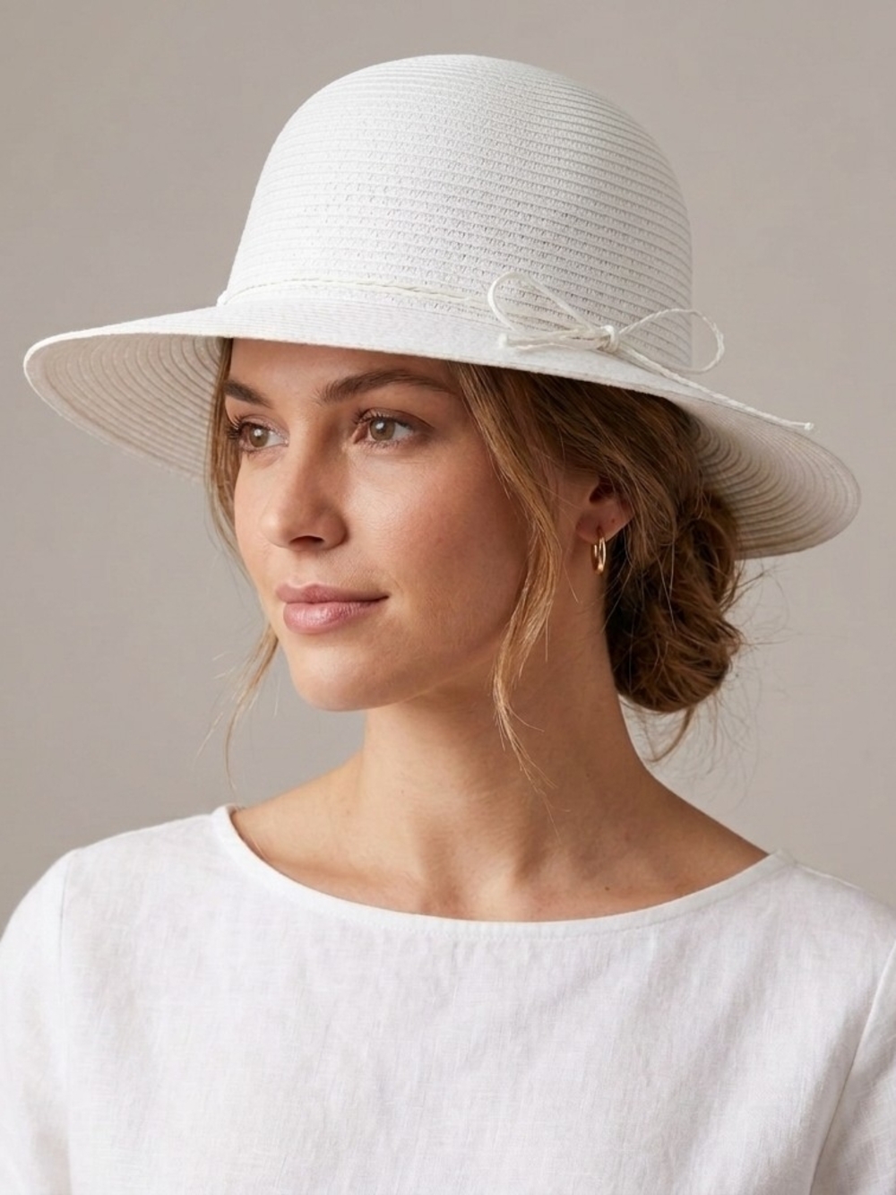 Style & Co NWT Women's White Wide Brim Straw Sun Hat- One Size